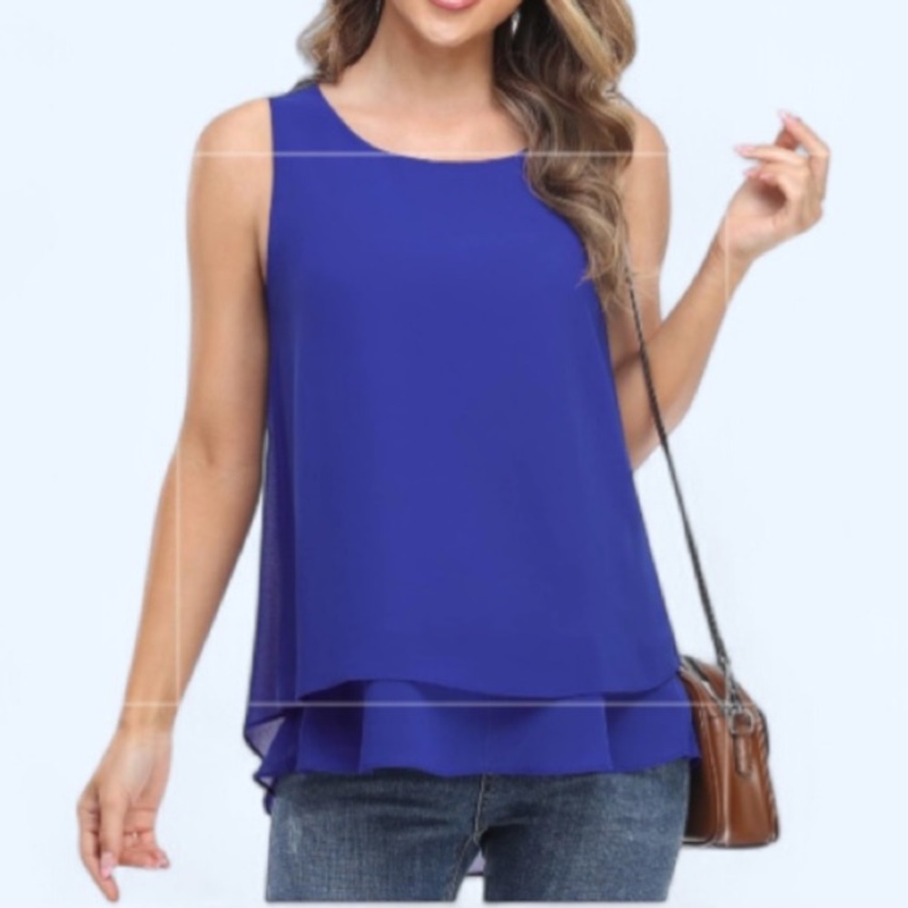 Jouica Women's Sleeveless Chiffon Tank Top Double  Layers Casual Blouse Tunic